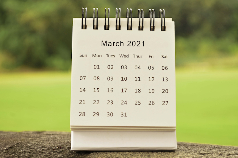 March 2021 Calendar On Top Of Big Stone 2021 New Year Concept