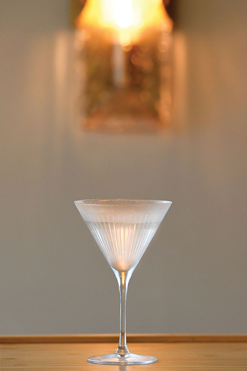 Drink on bar.