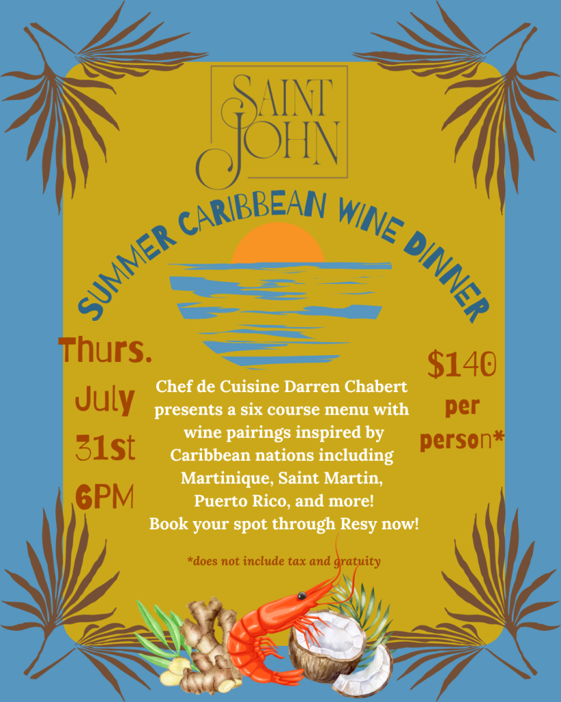 Saint John to Host Caribbean Wine Dinner