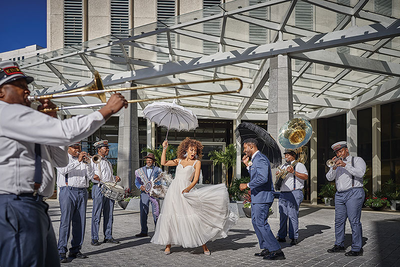 Bride and groom dancing with Second Line