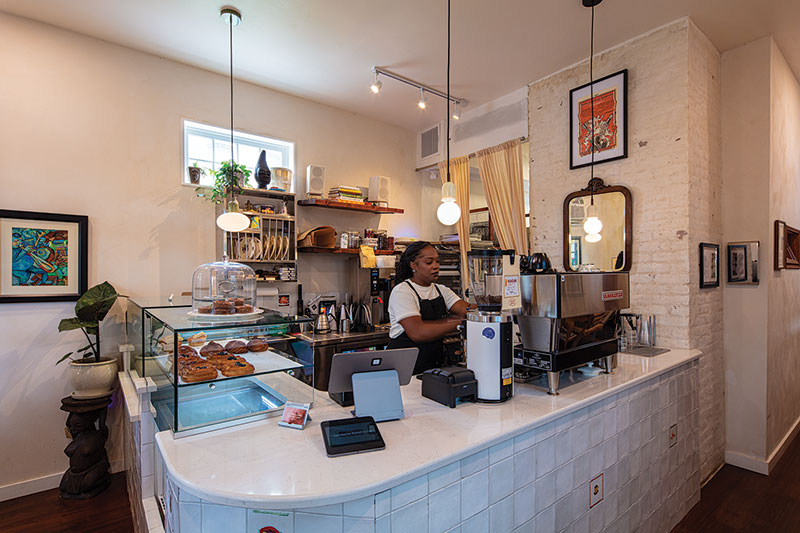Inside Lagniappe Bakehouse, focused on counter