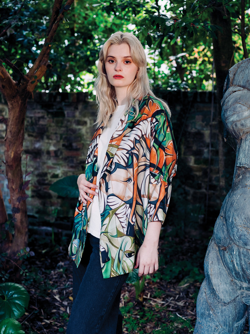 Jungle Dwellers Duster Jacket in one of Alex Beard’s signature wildlife prints