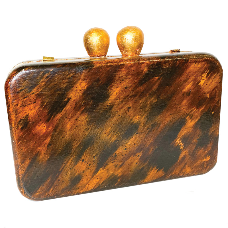 Tortoise clutch with a golden interior and chain included