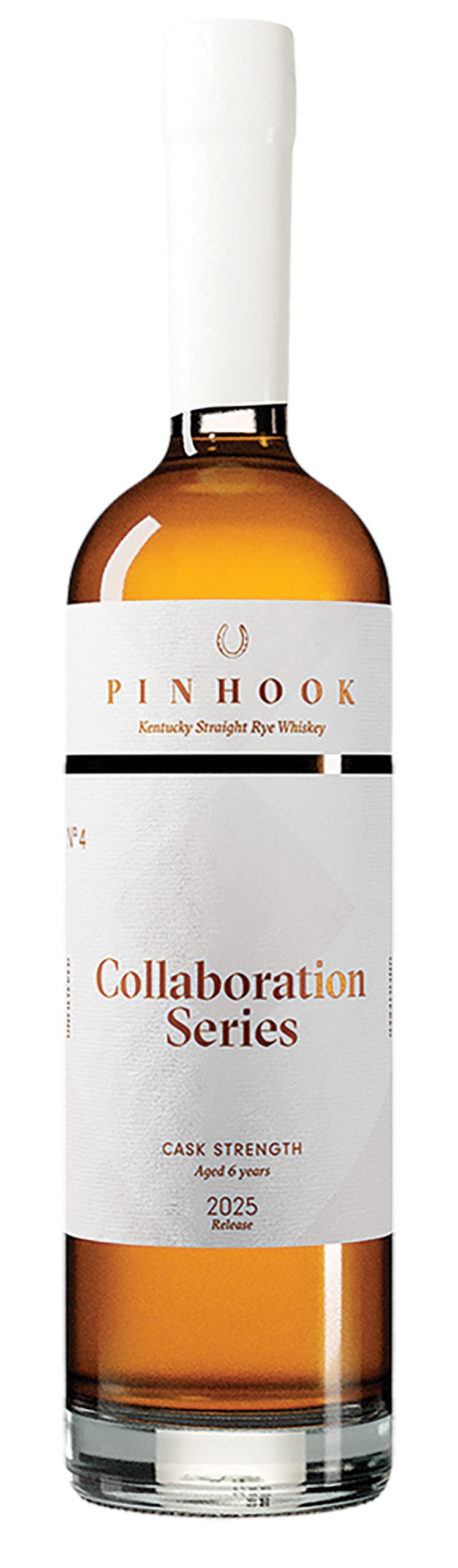 Bar Tab: Oktoberfest, Louie Louie's New Flavor & More Pinhook Whiskey Collaboration series bottle; tall wine glass bottle. Wine is light, orange colored and the bottle has a tall white label with metallic foil and a white wrapping around the neck and opening.