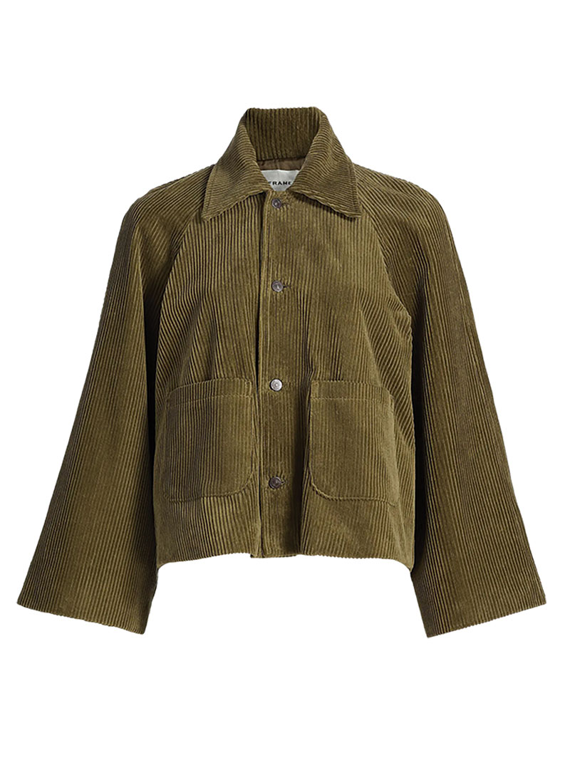 Light army green collared jacket with bell sleeves.