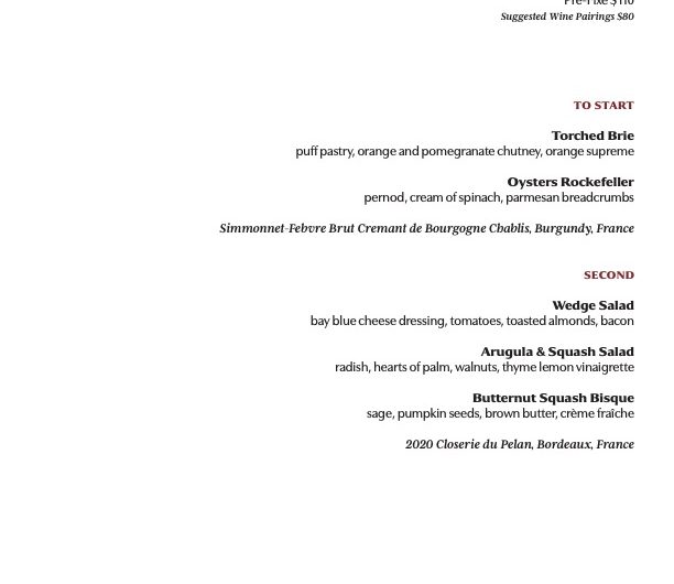 The Grill Room Hosts Special Thanksgiving Menu