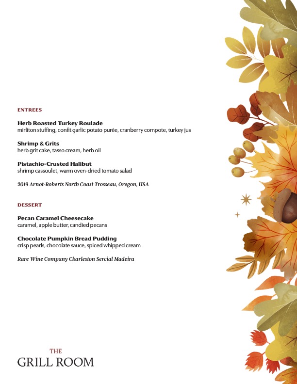 The Grill Room Hosts Special Thanksgiving Menu The Grill Room Hosts Special Thanksgiving Menu