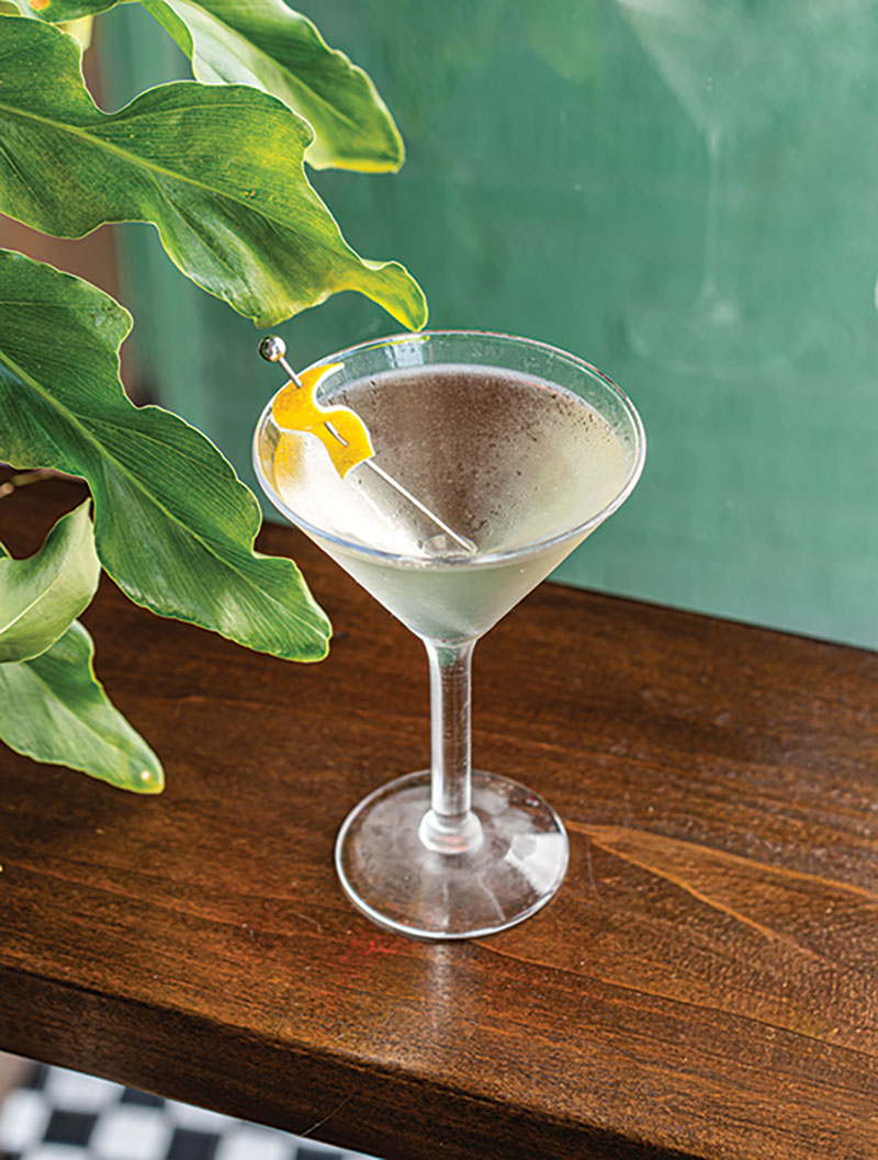 Vesper drink in martini glass.