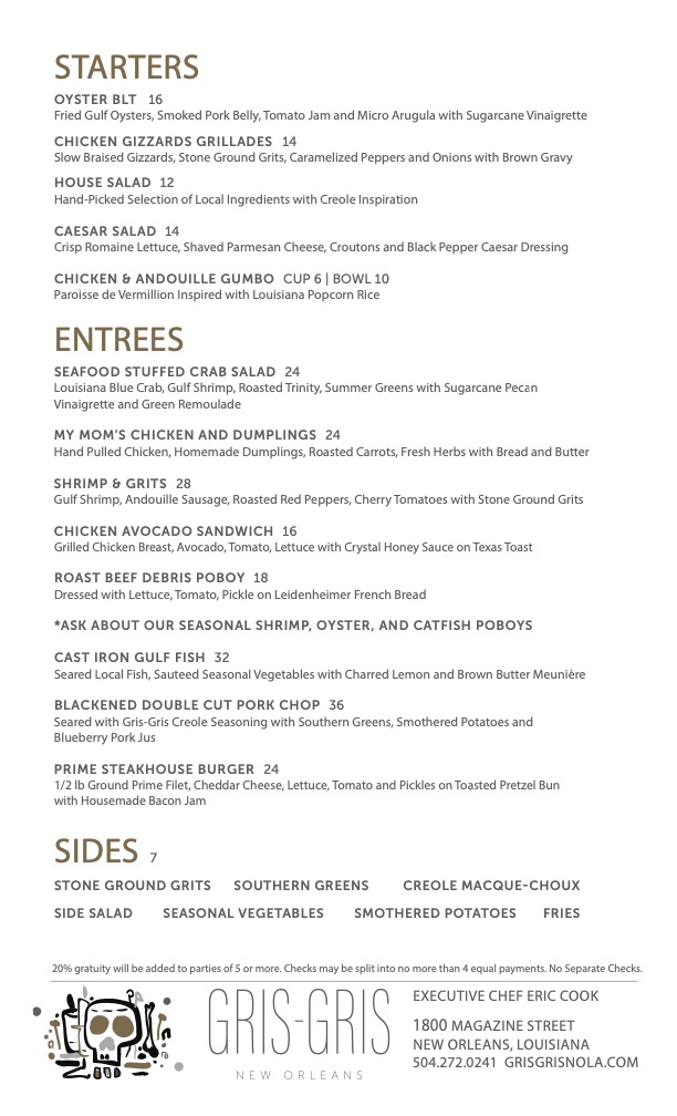 Gris-Gris Announces All Day Menu + Happy Hour Specials